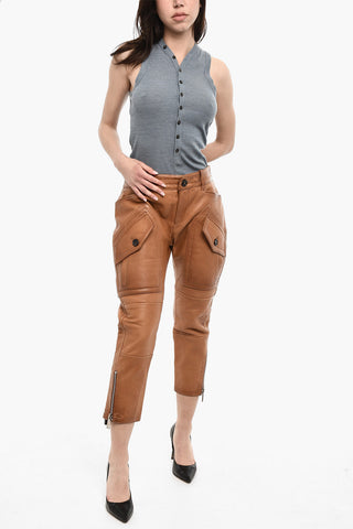Pantaloni In Pelle Con Tasche Laterali