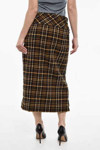 Longuette Wool Skirt with Tartan Pattern and Side Zips