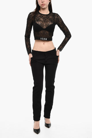 Virgin Wool Pants with Lace Details