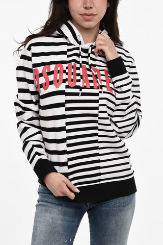 Felpa Hoodie a Righe Con Stampa Frontale