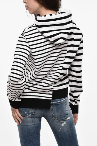 Felpa Hoodie a Righe Con Stampa Frontale