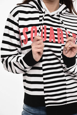 Felpa Hoodie a Righe Con Stampa Frontale
