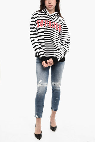 Felpa Hoodie a Righe Con Stampa Frontale