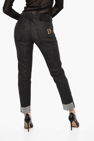 Dark Wash JENNIFER Cropped Jeans with Golden Logo