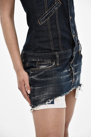 Mini Abito in Denim Senza Maniche con Bottoni Logati