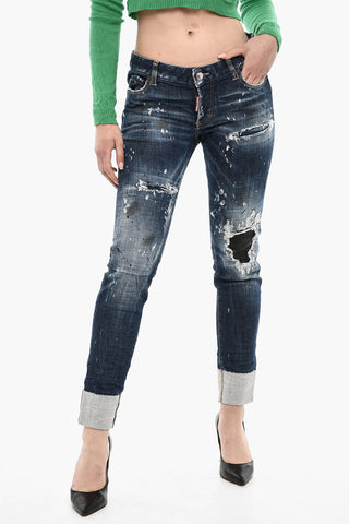 Regular-Fit-Jeans mit Vintage-Effekt und Lederaufnäher