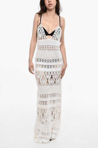 Maxi Abito in Crochet con Scollatura Profonda