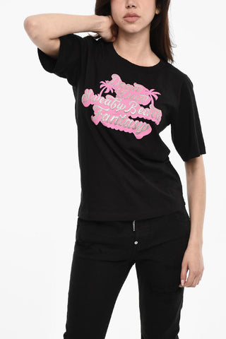 Crewneck T-shirt With Glittered Print