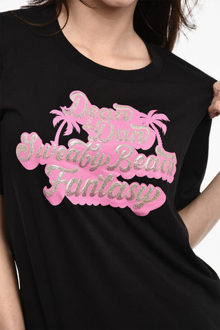 Crewneck T-shirt With Glittered Print