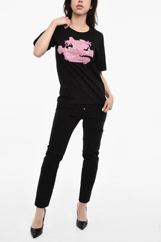 Crewneck T-shirt With Glittered Print