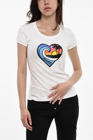 Cotton Crew-neck T-shirt with Frontal Print