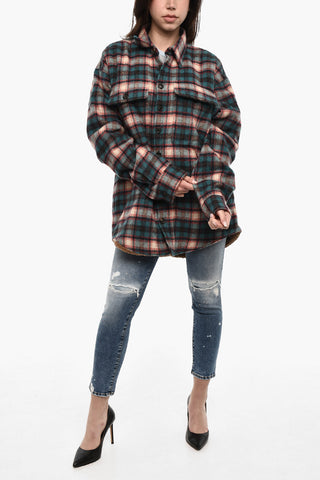 Checked Wool Blend Overshirt with Breast Pocket
