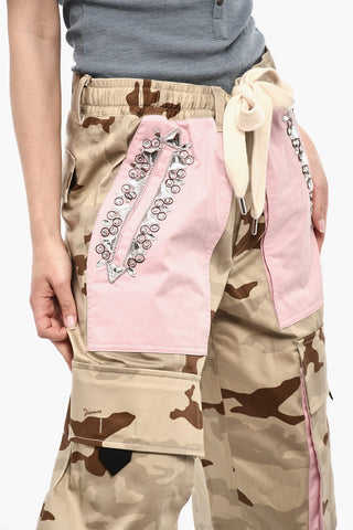 Camo Cargo Pants With Rhinestones Detail