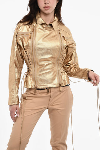 Slim Fit Metallic Leather Jacket