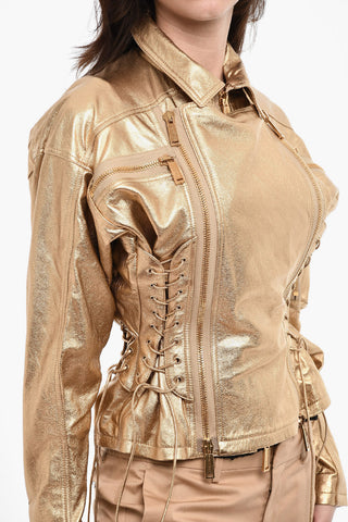 Slim Fit Metallic Leather Jacket