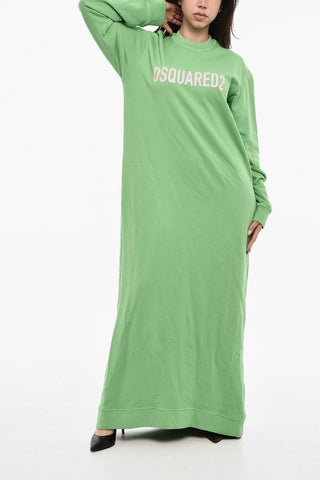 Brushed Sweatshirt Long Dress With Logo Print