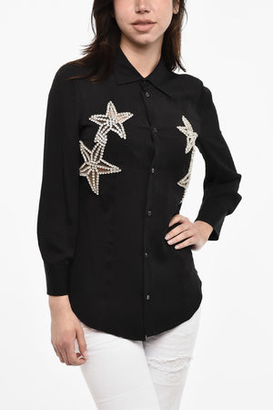 Blusa Sheer In Misto Seta con Gioielli