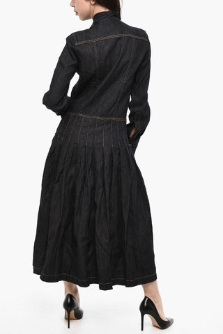 Flared Denim Maxi Dress with Logoed Buttons