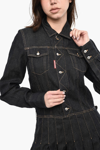 Flared Denim Maxi Dress with Logoed Buttons