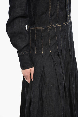 Flared Denim Maxi Dress with Logoed Buttons