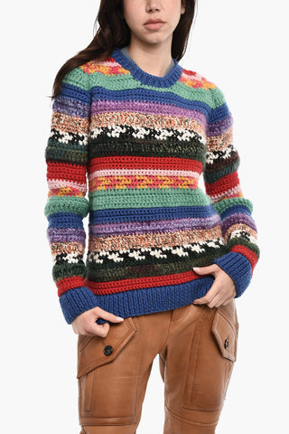 Multicolour Virgin Wool-Blend Crewneck Sweater