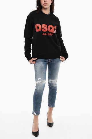 Cotton Crew-neck Sweatshirt with Frontal Print