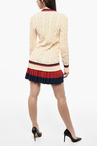 Vestito In Maglia Intrecciata Con Collo A V