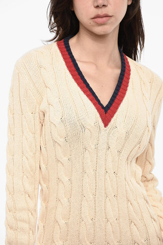 Vestito In Maglia Intrecciata Con Collo A V
