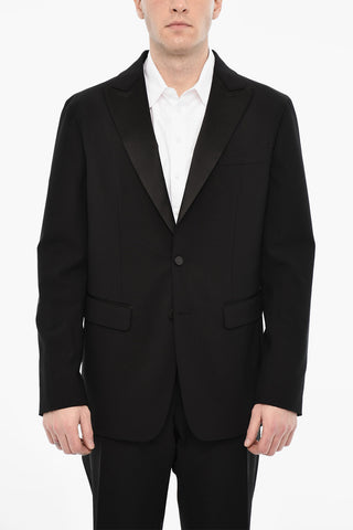 Wool Blend Single Breasted Suit With Satin Lapel