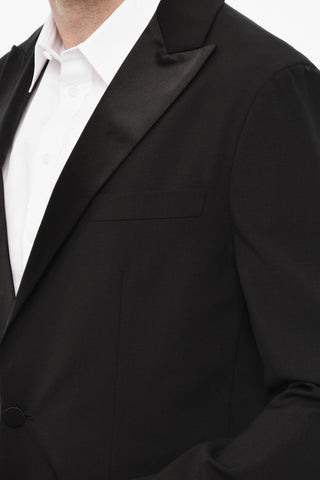 Wool Blend Single Breasted Suit With Satin Lapel