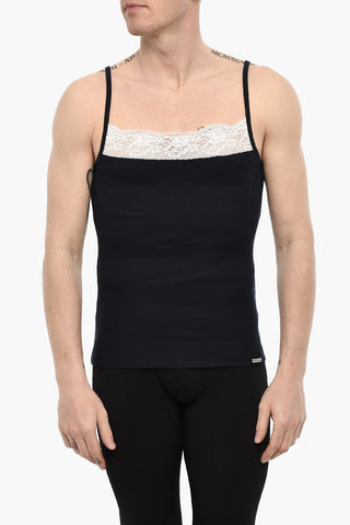 Ribbed Underwear Tank Top With Lace Detail