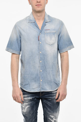 Vintage Effect Denim Shirt with Breast Pocket