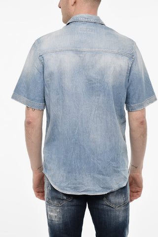 Vintage Effect Denim Shirt with Breast Pocket
