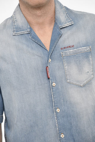 Vintage Effect Denim Shirt with Breast Pocket