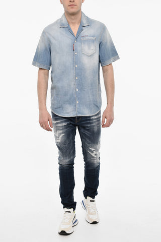 Vintage Effect Denim Shirt with Breast Pocket