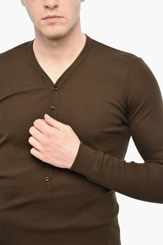 Lightweight Ribbed Underwear T-shirt with Buttons