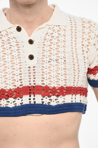 Openwork Cropped Sweater with Polo Neck