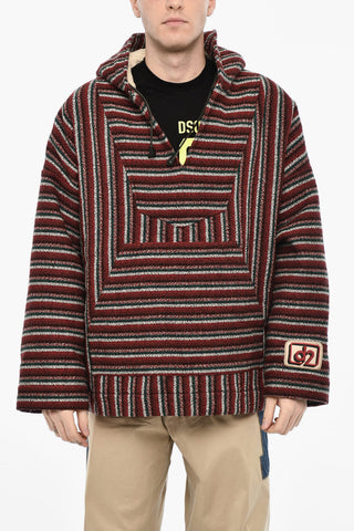 Hooded Padded Striped Wool Anorak