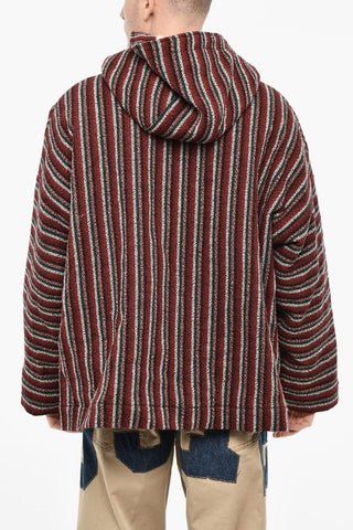 Hooded Padded Striped Wool Anorak