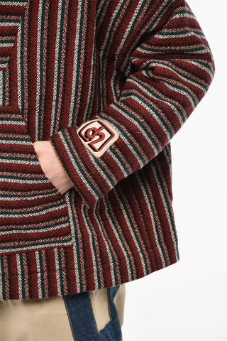 Hooded Padded Striped Wool Anorak