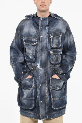 Vintage Effect Denim Parka With Utility Pockets