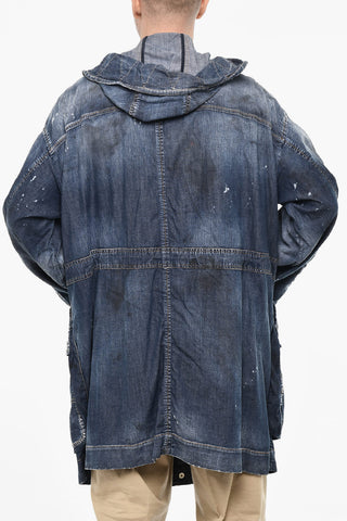 Vintage Effect Denim Parka With Utility Pockets