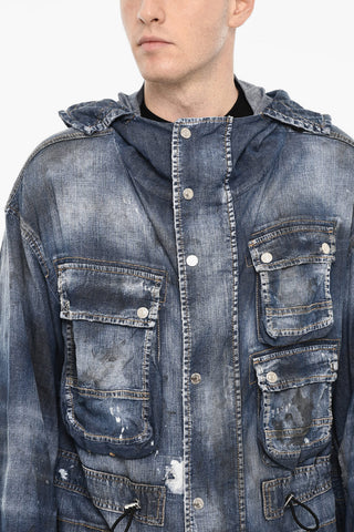 Vintage Effect Denim Parka With Utility Pockets