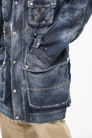 Vintage Effect Denim Parka With Utility Pockets