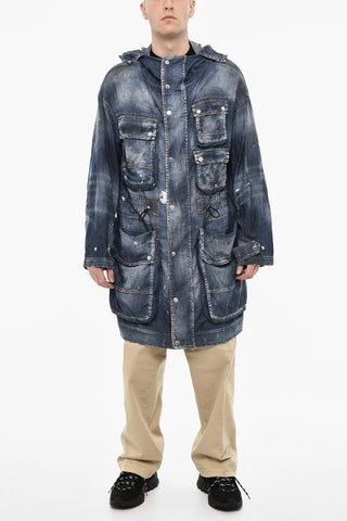 Vintage Effect Denim Parka With Utility Pockets