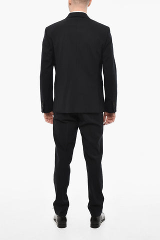 Abito 3 Pezzi Monopetto Gessato Con Tasche Ad Aletta