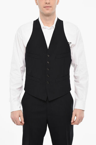 Abito 3 Pezzi Monopetto Gessato Con Tasche Ad Aletta