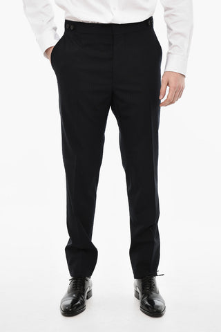 Abito 3 Pezzi Monopetto Gessato Con Tasche Ad Aletta