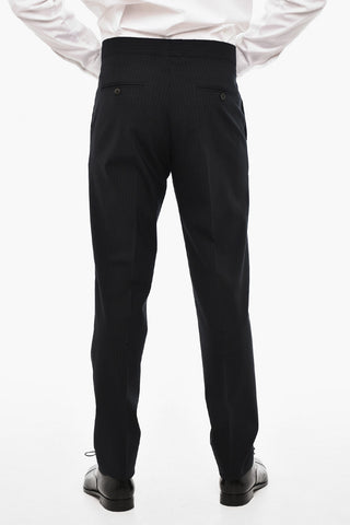 Abito 3 Pezzi Monopetto Gessato Con Tasche Ad Aletta