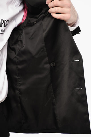 Wool-Blend Double-Breasted Blazer with Satin Peak Lapel